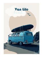 Affiche Van Life Travel bleu Voyage Bord de mer