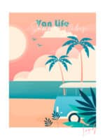 Affiche Van Summer Palmier bleu turquoise voyage bord de mer coucher de soleil