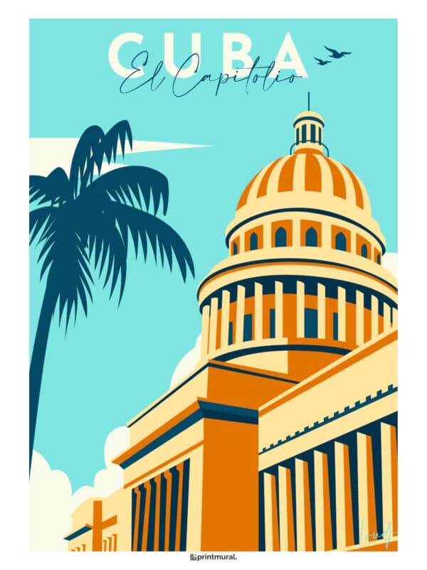 Affiche Cuba El Capitolio La Havane Voyage