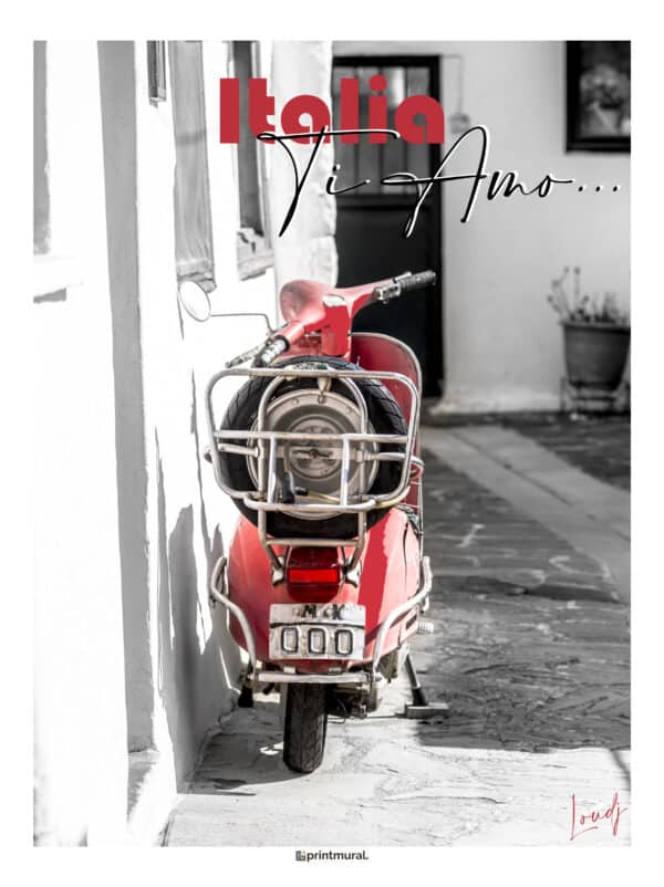 Affiche Ti Amo Italia Vespa Rouge intense ruelle italienne