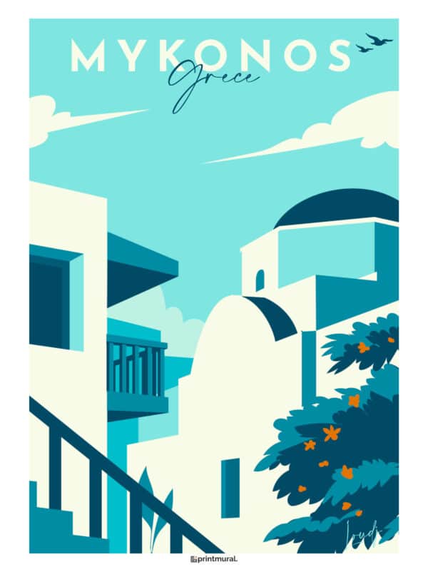 Affiche Mykonos Grèce Turquoise