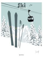 Affiche Ski time montagne neige bâtons skis plantés