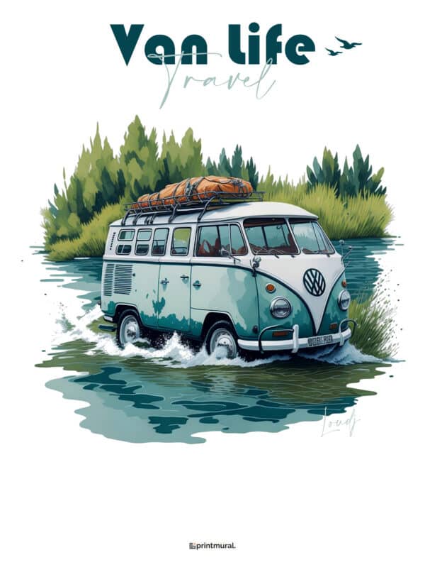 Affiche Van Life Turquoise Nature évasion