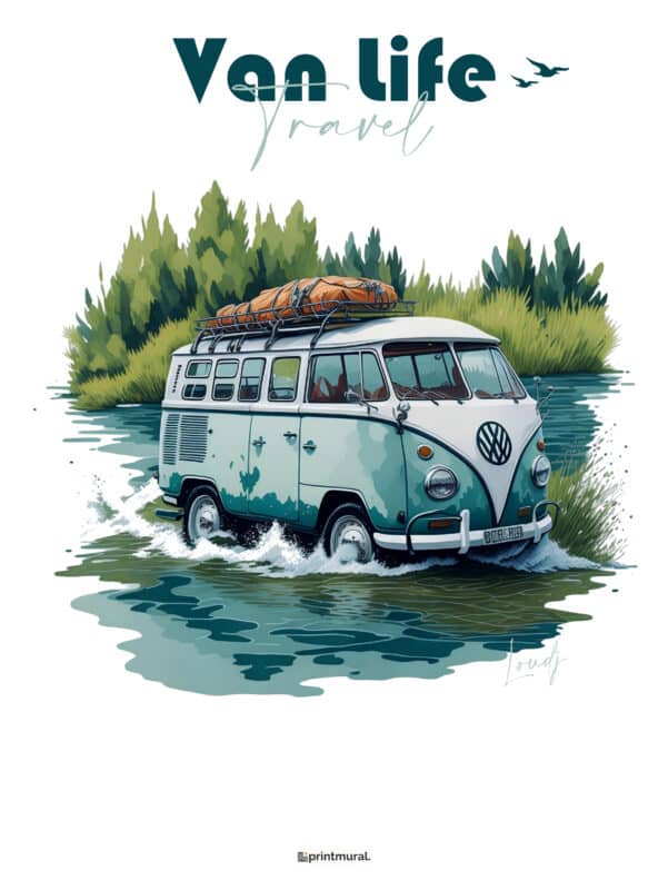 Affiche Van Life Turquoise Nature évasion