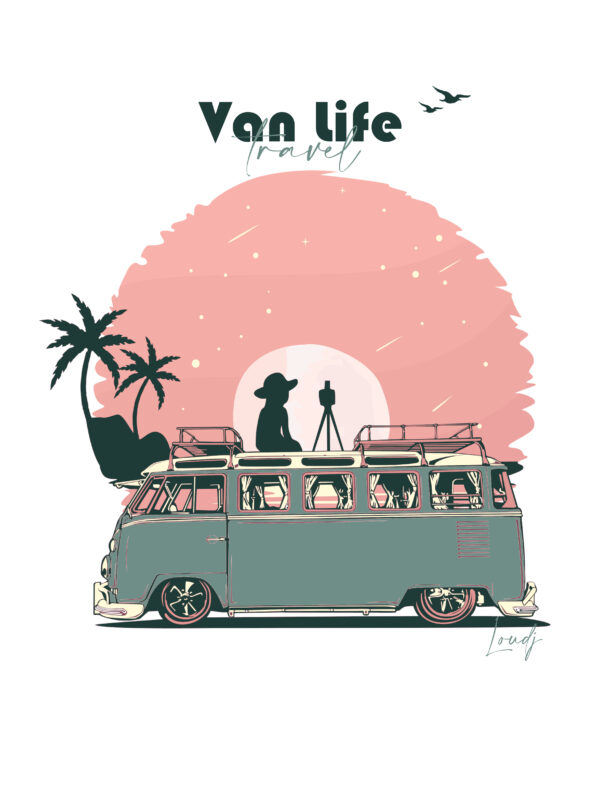 Affiche Van Bleu Photographe coucher de soleil