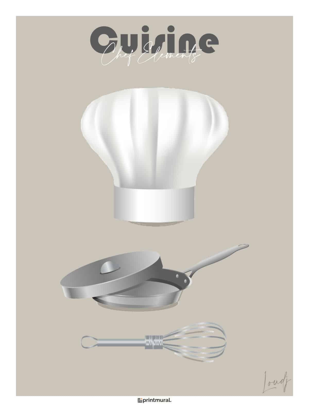 Affiche Cuisine Ustensiles Inox - toque du chef - Chef Elements