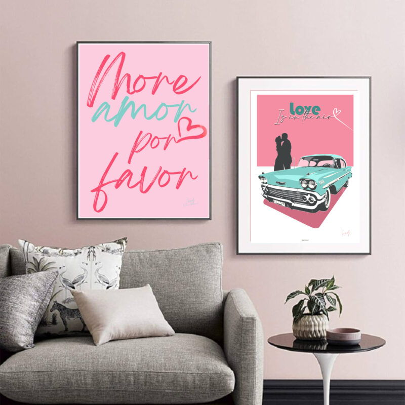 Affiche Love Amour Glamour Rose Turquoise