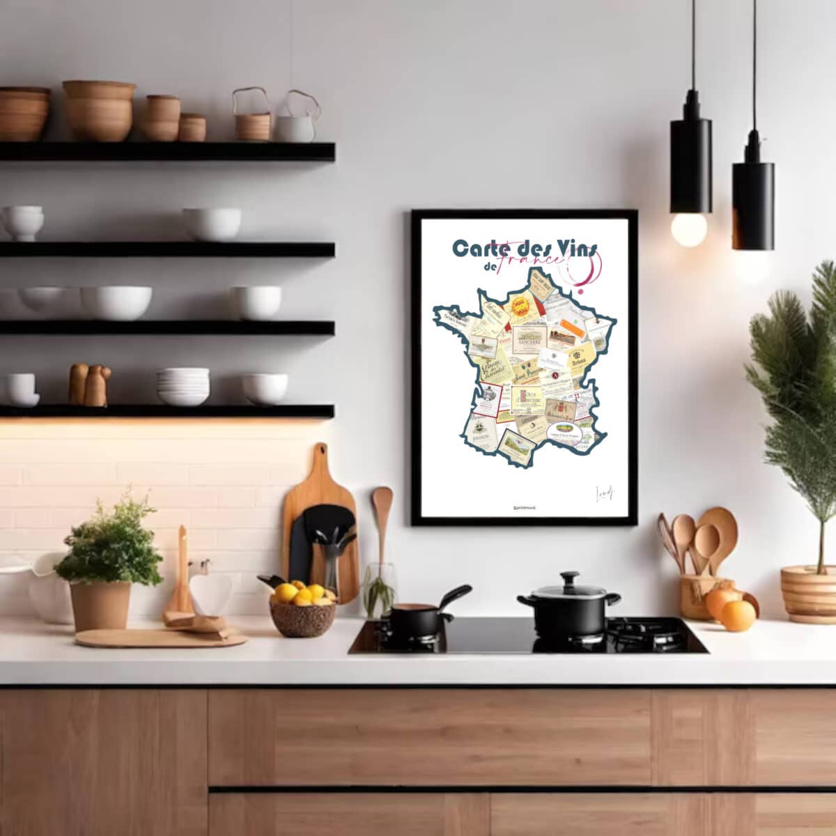 Affiche Univers CUISINE - Carte des Vins de France - Etiquettes Bouteille