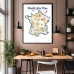 Affiche Carte des Vins de France - Etiquettes bouteille