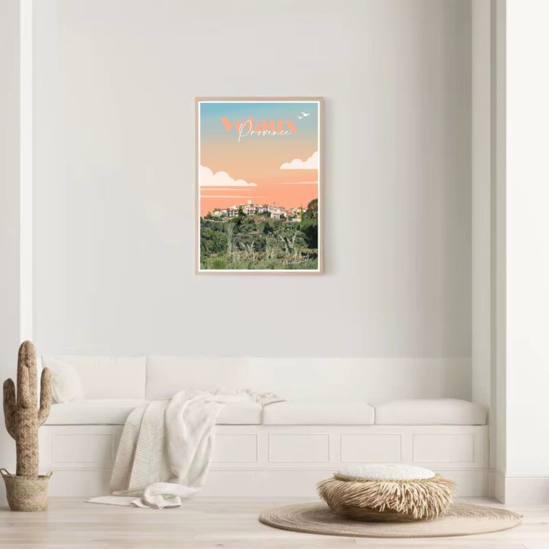 Affiche Villa de Velaux en Provence dans les Bouches du Rhône au coucher du soleil