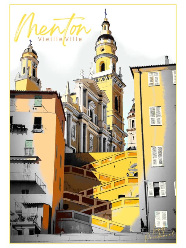 Affiche Menton Vieille Ville Basilique Saint Michel Archange