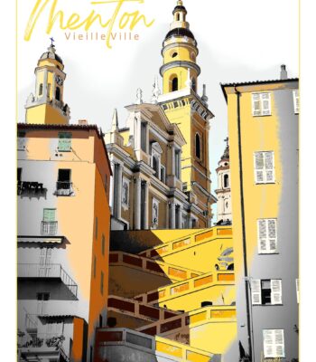 Affiche Menton Vieille Ville Basilique Saint Michel Archange