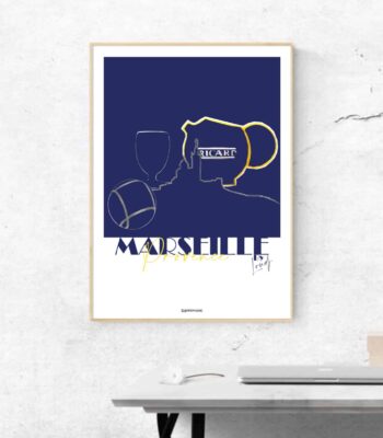 Mockup - Affiche Marseille Provence By Loudj - Ricard, Skyline Marseille, Bonne mère, boule de pétanque